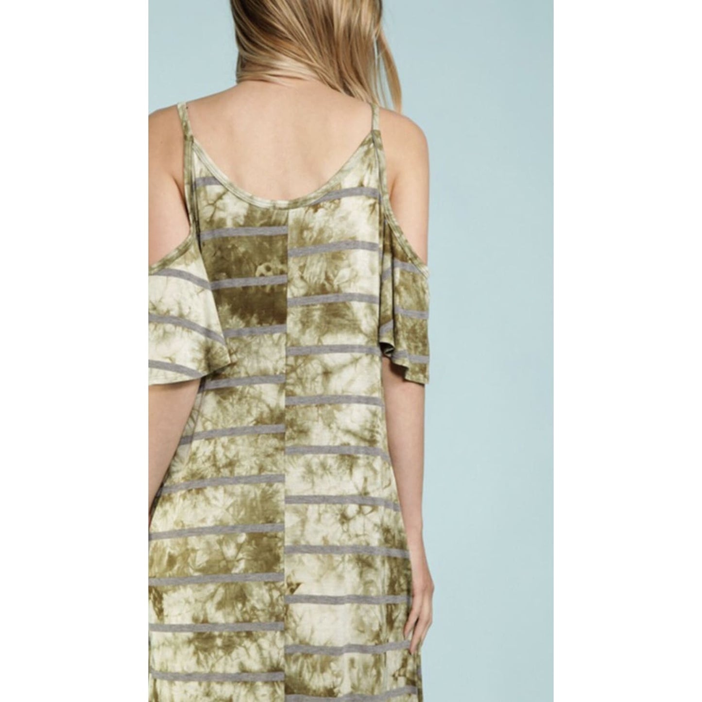 Army Green with Charcoal Stripes Maxi Dress - DRESSES