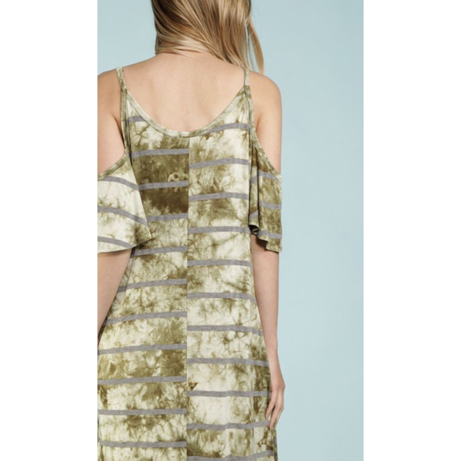 Army Green with Charcoal Stripes Maxi Dress - DRESSES