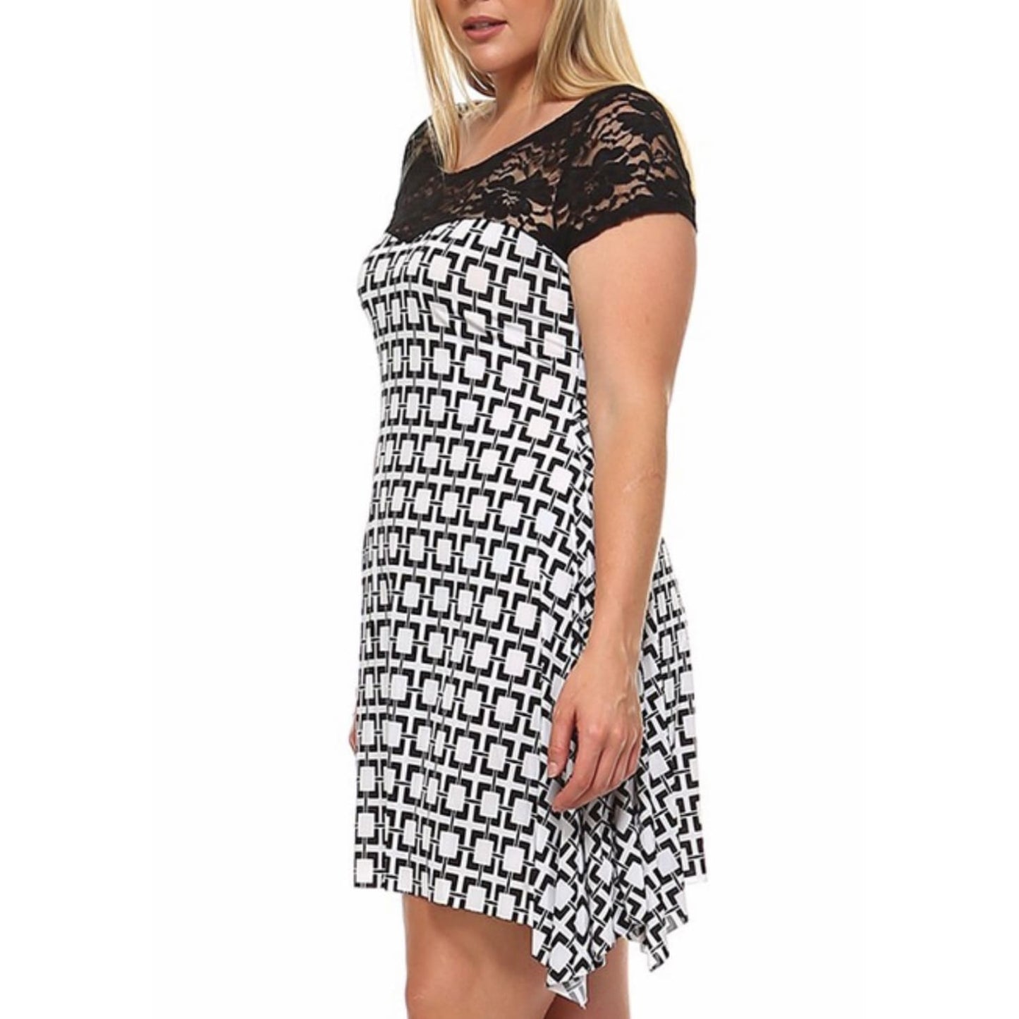 Black and White Printed Shift Dress Plus - DRESSES