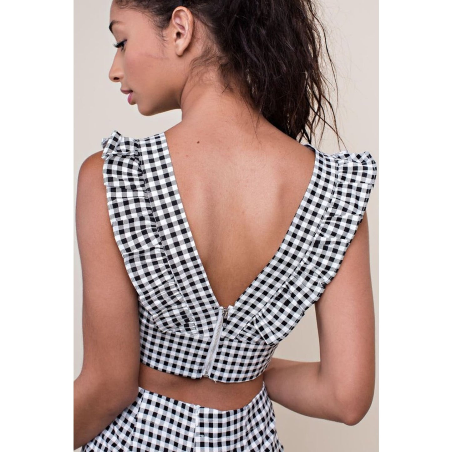 Black and White Ruffle Crop Top and Pants Set - Best YOU by HTS
