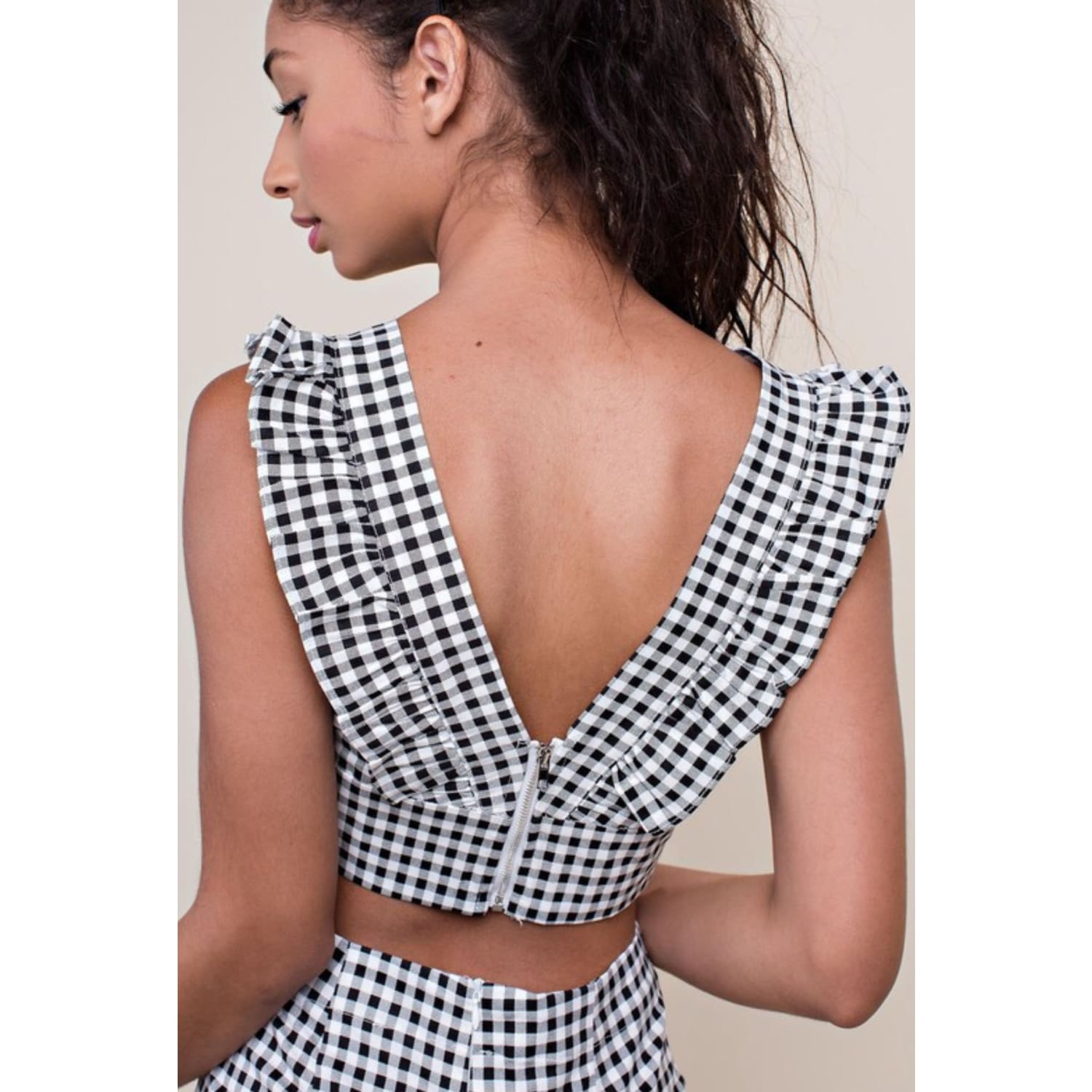 Black and White Ruffle Crop Top and Pants Set - Best YOU by HTS