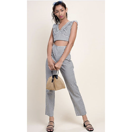 Black and White Ruffle Crop Top and Pants Set - Best YOU by HTS