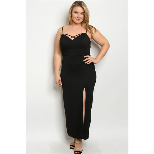 Black Plus Size Dress With Cross Straps - DRESSES