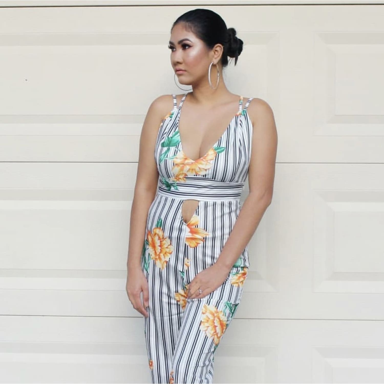Black White Stripes Floral Jumpsuit - Best YOU by HTS