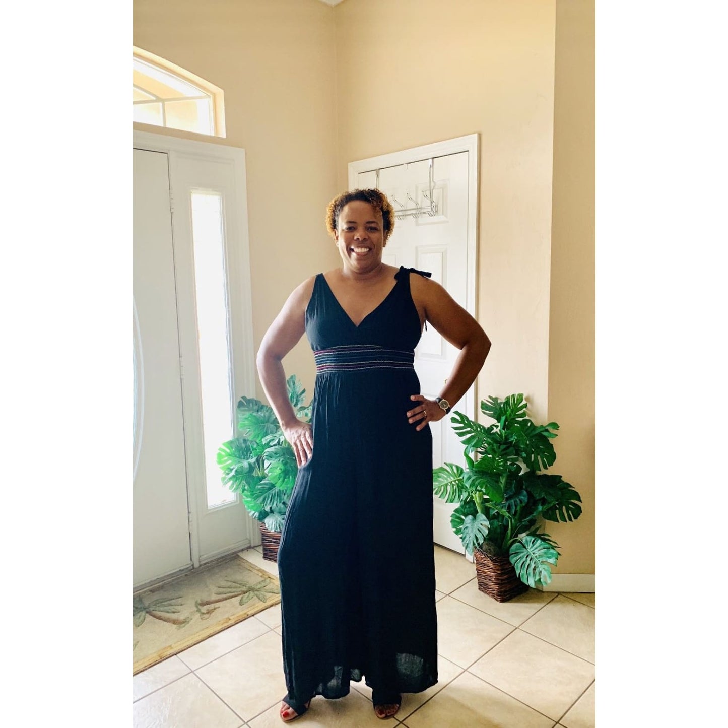 Black Wide Leg Waist Design Jumpsuit - OUTFITS