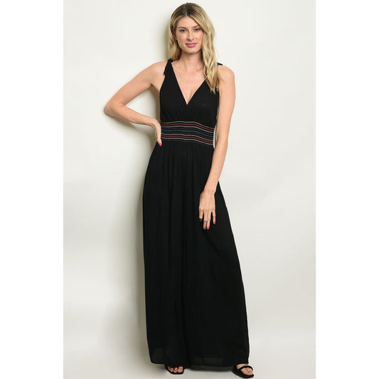 Black Wide Leg Waist Design Jumpsuit - OUTFITS