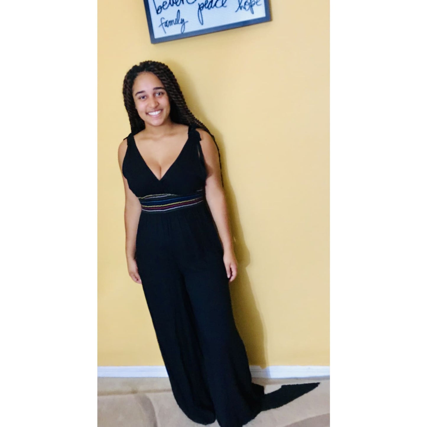 Black Wide Leg Waist Design Jumpsuit - OUTFITS