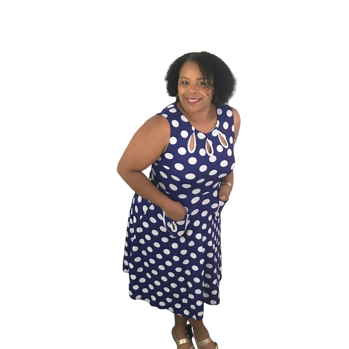 Blue Polka Dot Dress with Cut Outs - Best YOU by HTS