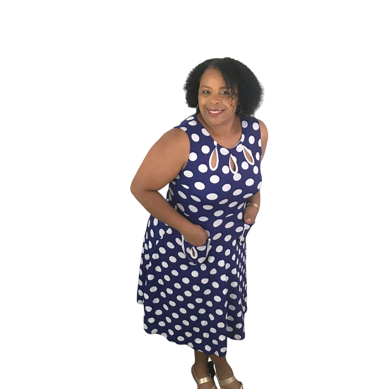 Blue Polka Dot Dress with Cut Outs - Best YOU by HTS