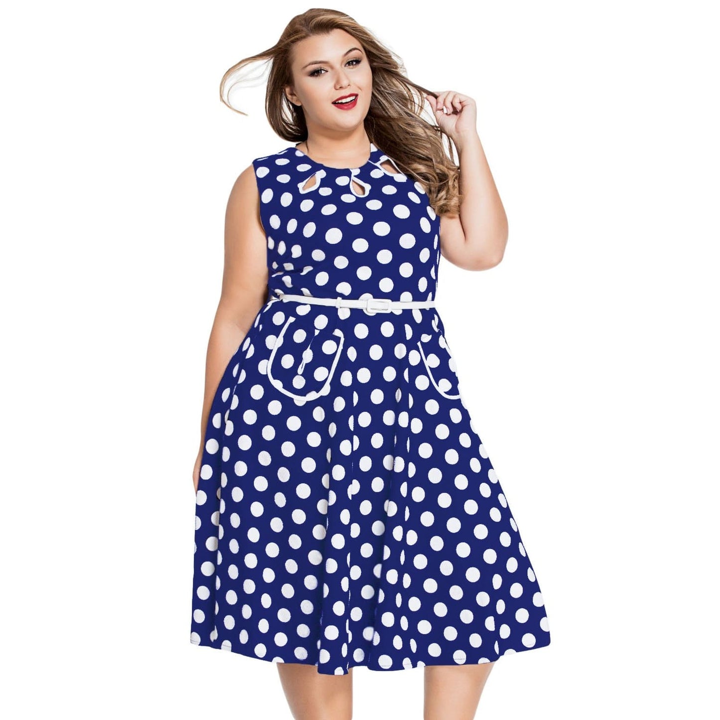 Blue Polka Dot Dress with Cut Outs - Best YOU by HTS