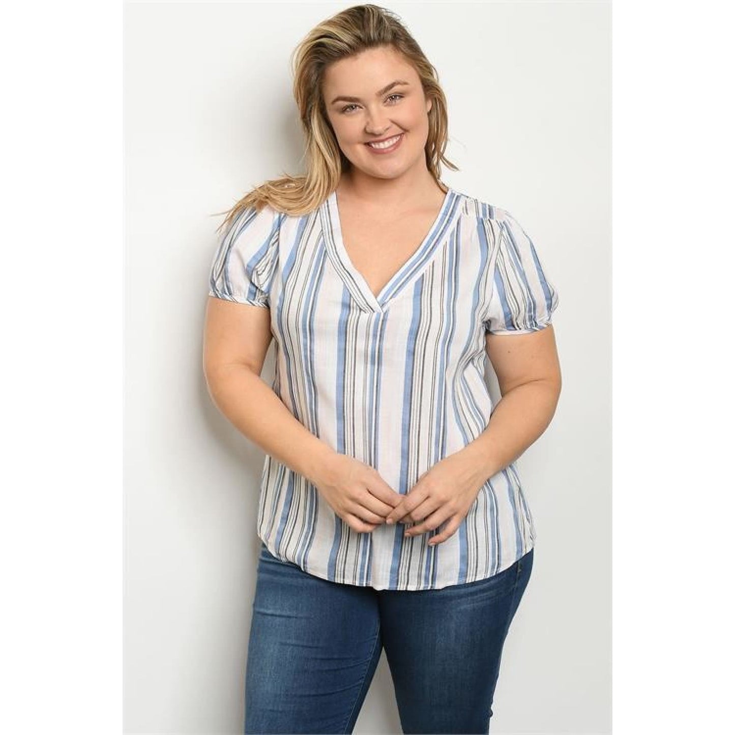 Blue Stripe Plus Top - TOPS