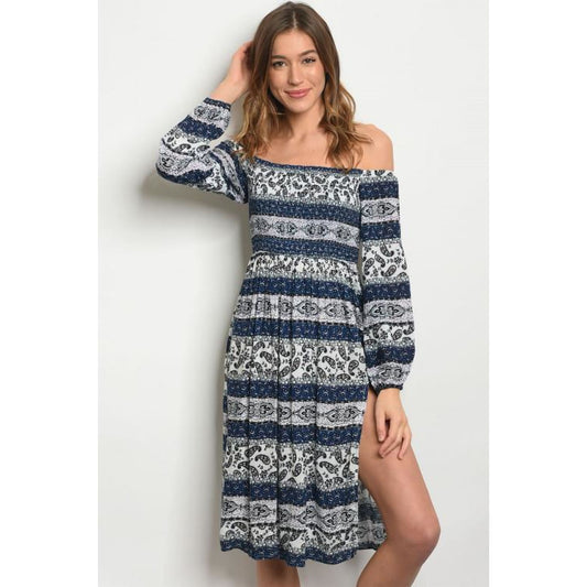 Blue White Black Print Dress - Best YOU by HTS