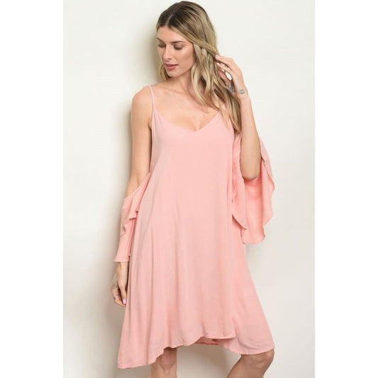 Blush Cold Shoulder Tunic Dress - DRESSES