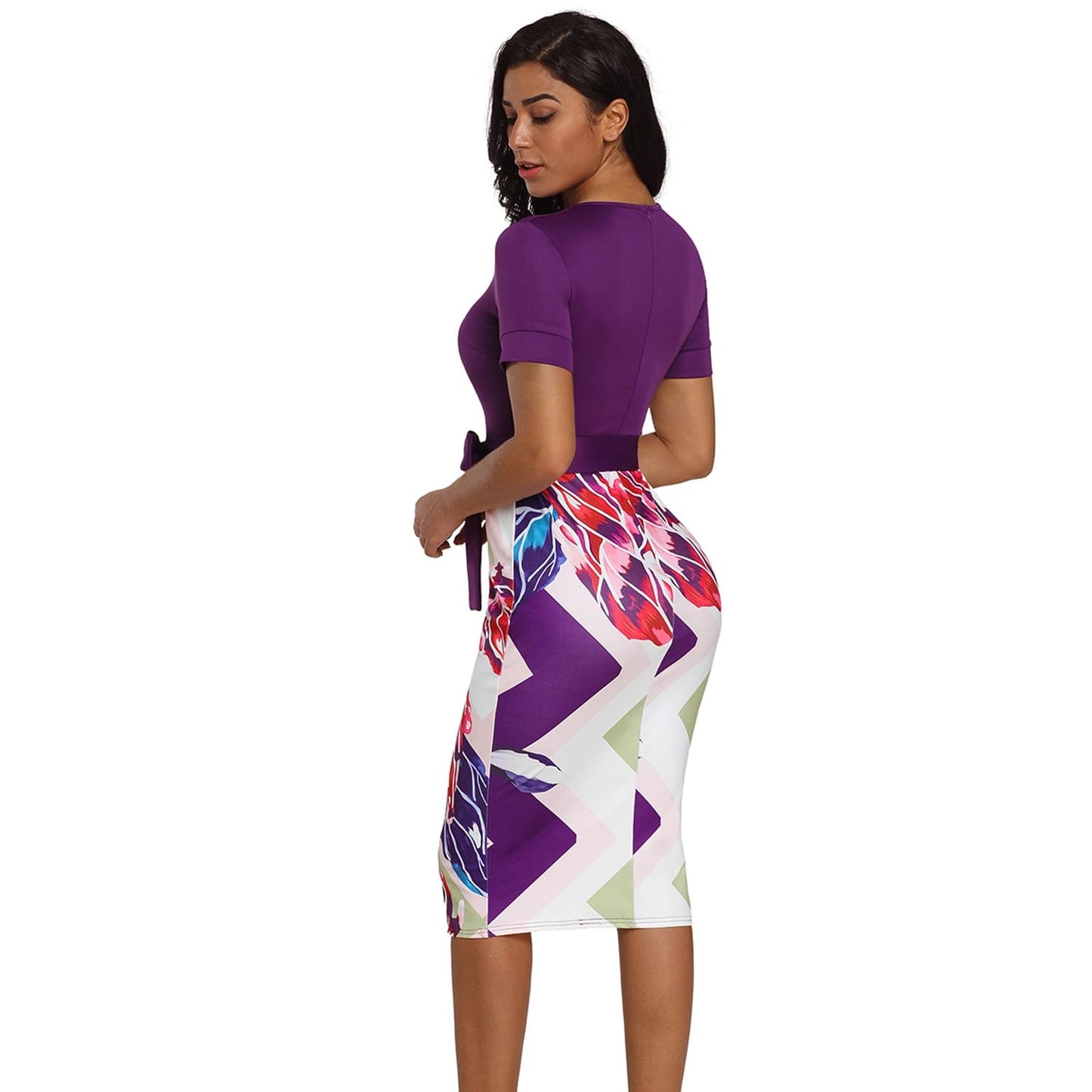 Bowknot Short Sleeve Printed Sheath Dress - Plus Size - Best YOU by HTS
