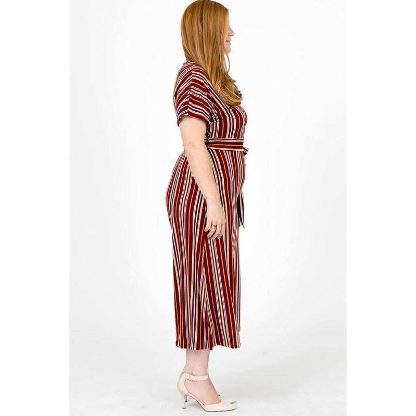 Burgundy and Mustard Striped Plus Size Jumpsuit - Best YOU by HTS