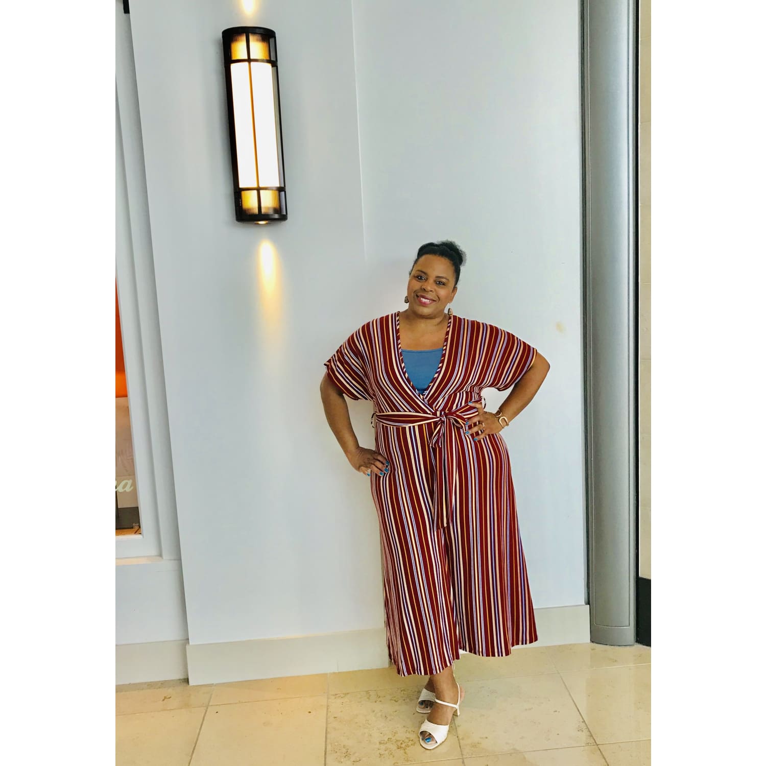 Burgundy and Mustard Striped Plus Size Jumpsuit - Best YOU by HTS