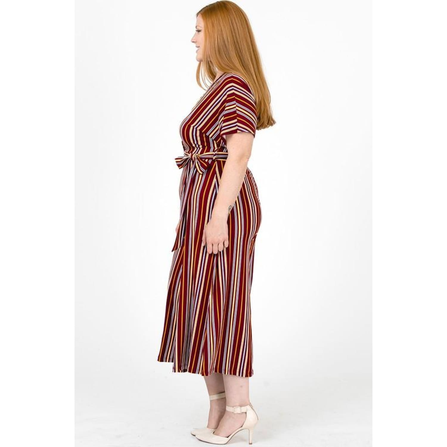 Burgundy and Mustard Striped Plus Size Jumpsuit - Best YOU by HTS
