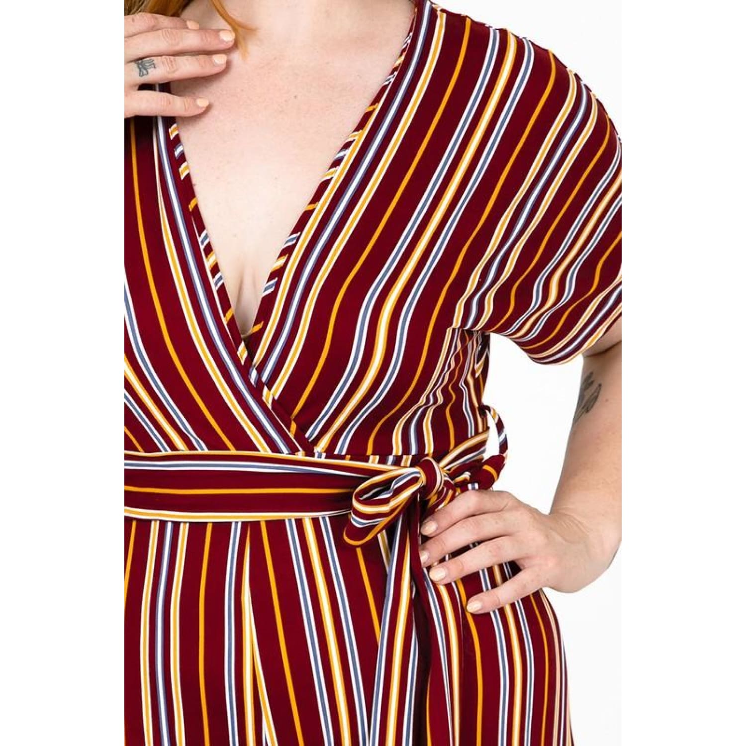 Burgundy and Mustard Striped Plus Size Jumpsuit - Best YOU by HTS
