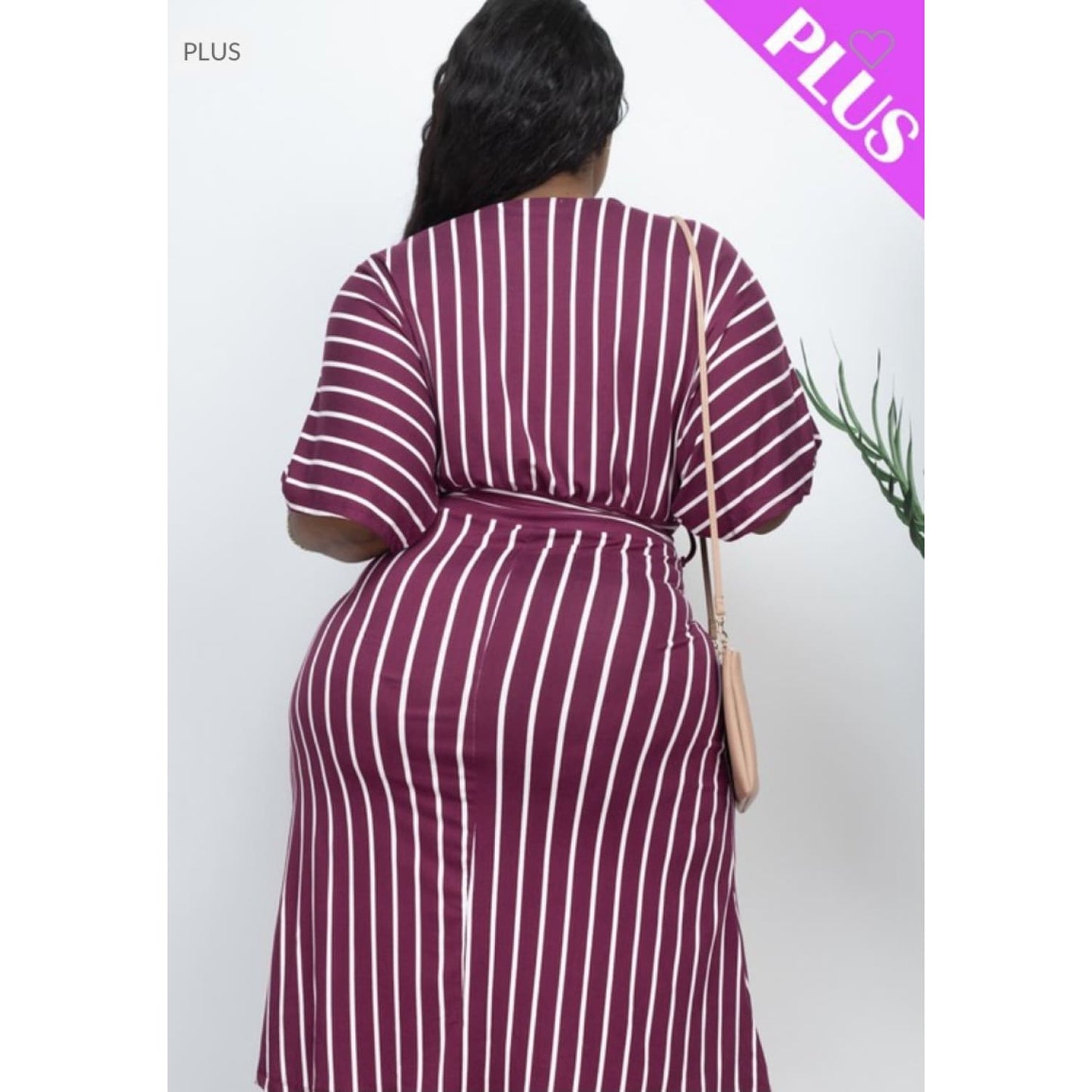 Burgundy Deep V Cut Plus Dress - DRESSES