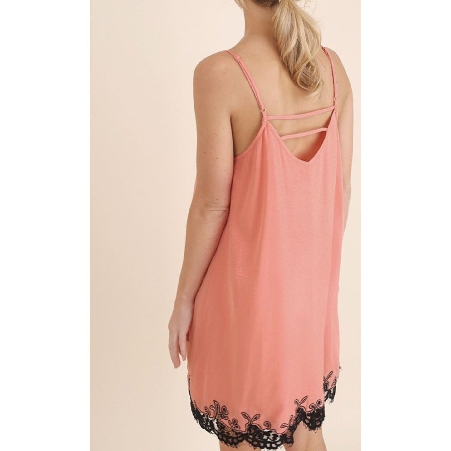 Coral Lace Trim Dress - DRESSES