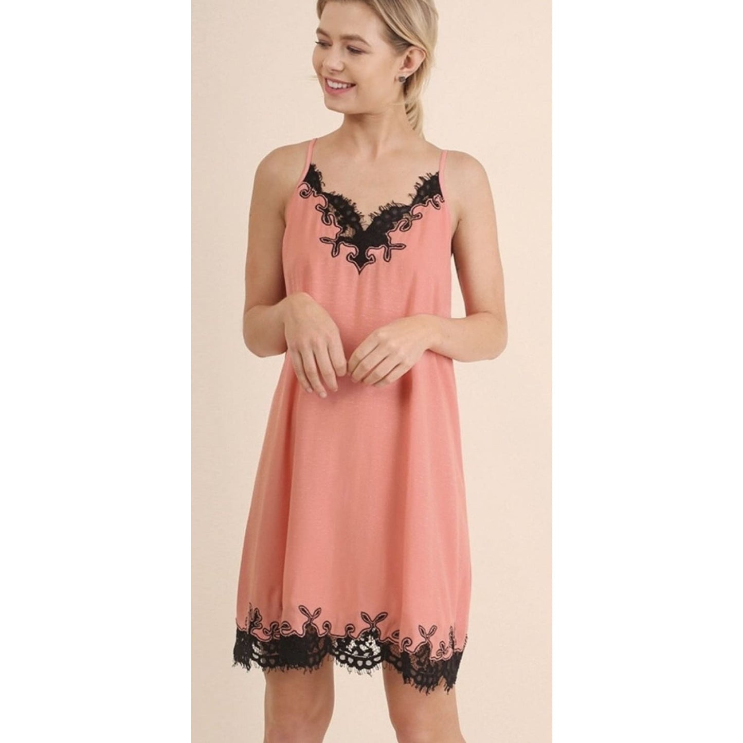 Coral Lace Trim Dress - DRESSES