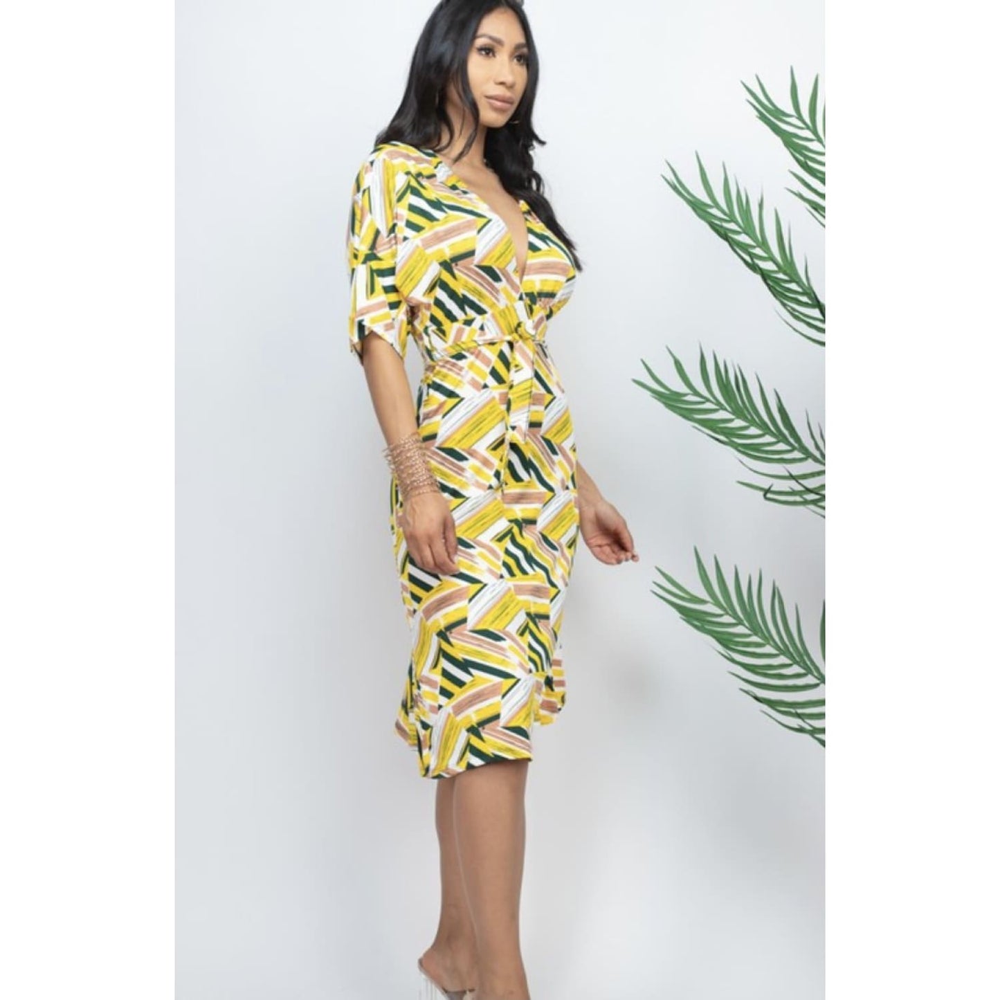 Deep V Cut Curvy Dress - DRESSES