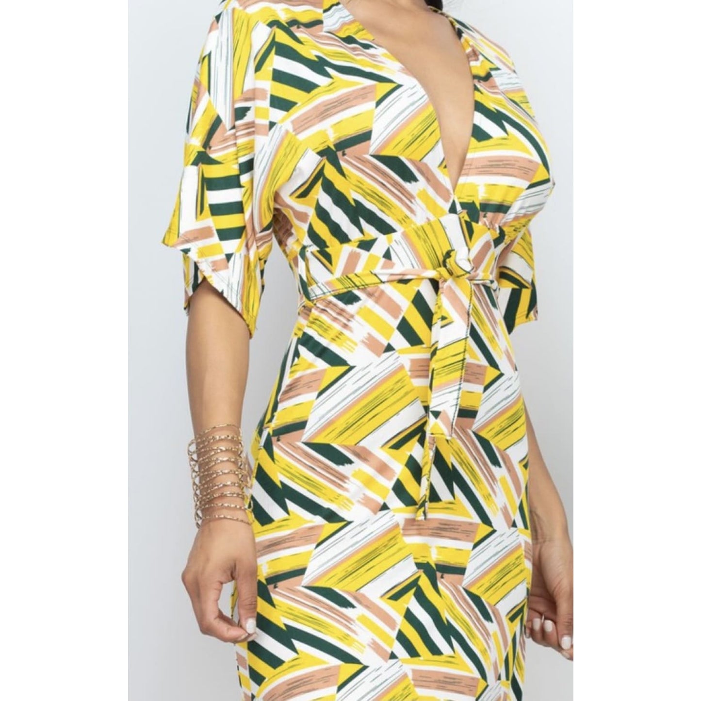 Deep V Cut Curvy Dress - DRESSES