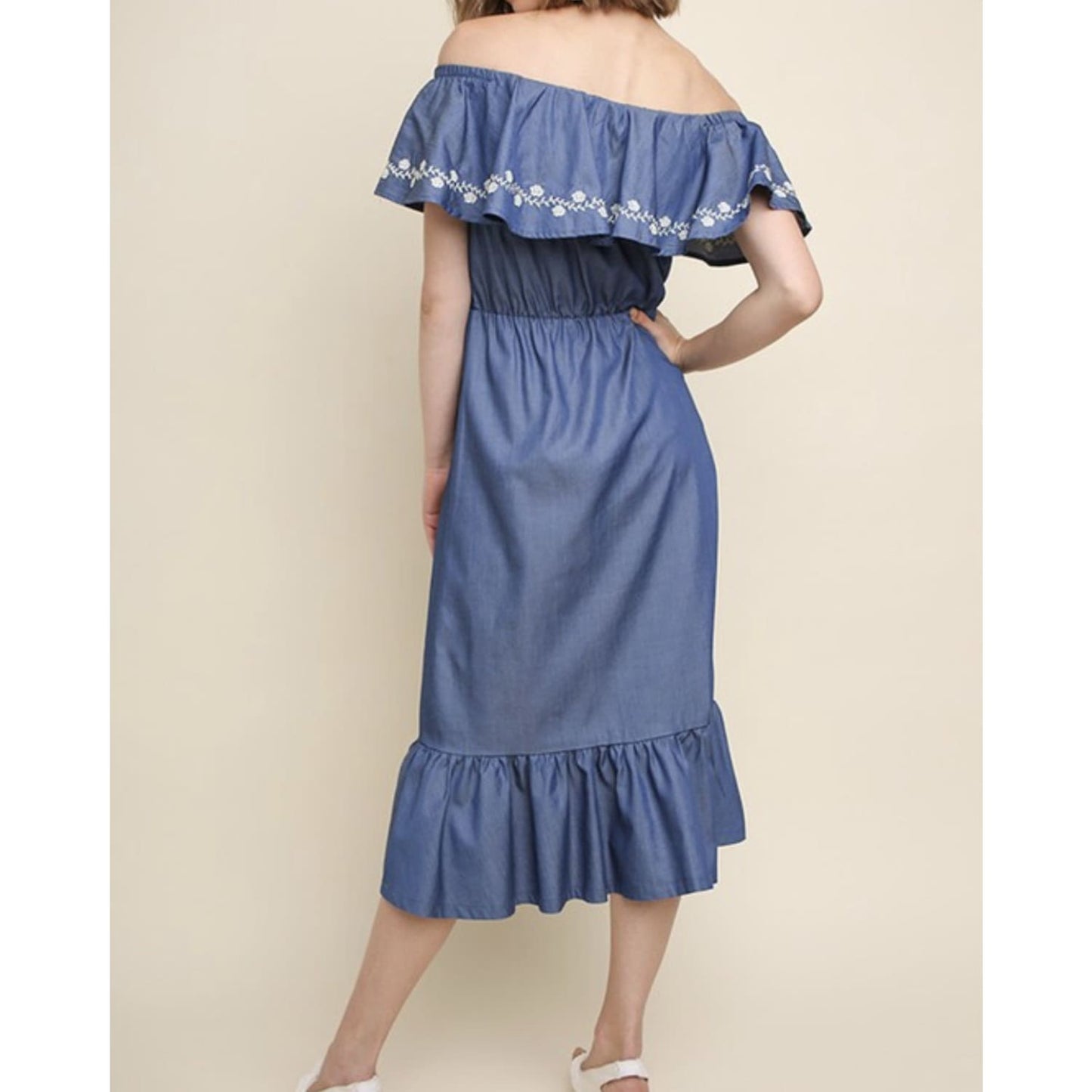 Denim Off Shoulder Ruffle Dress - Best YOU by HTS