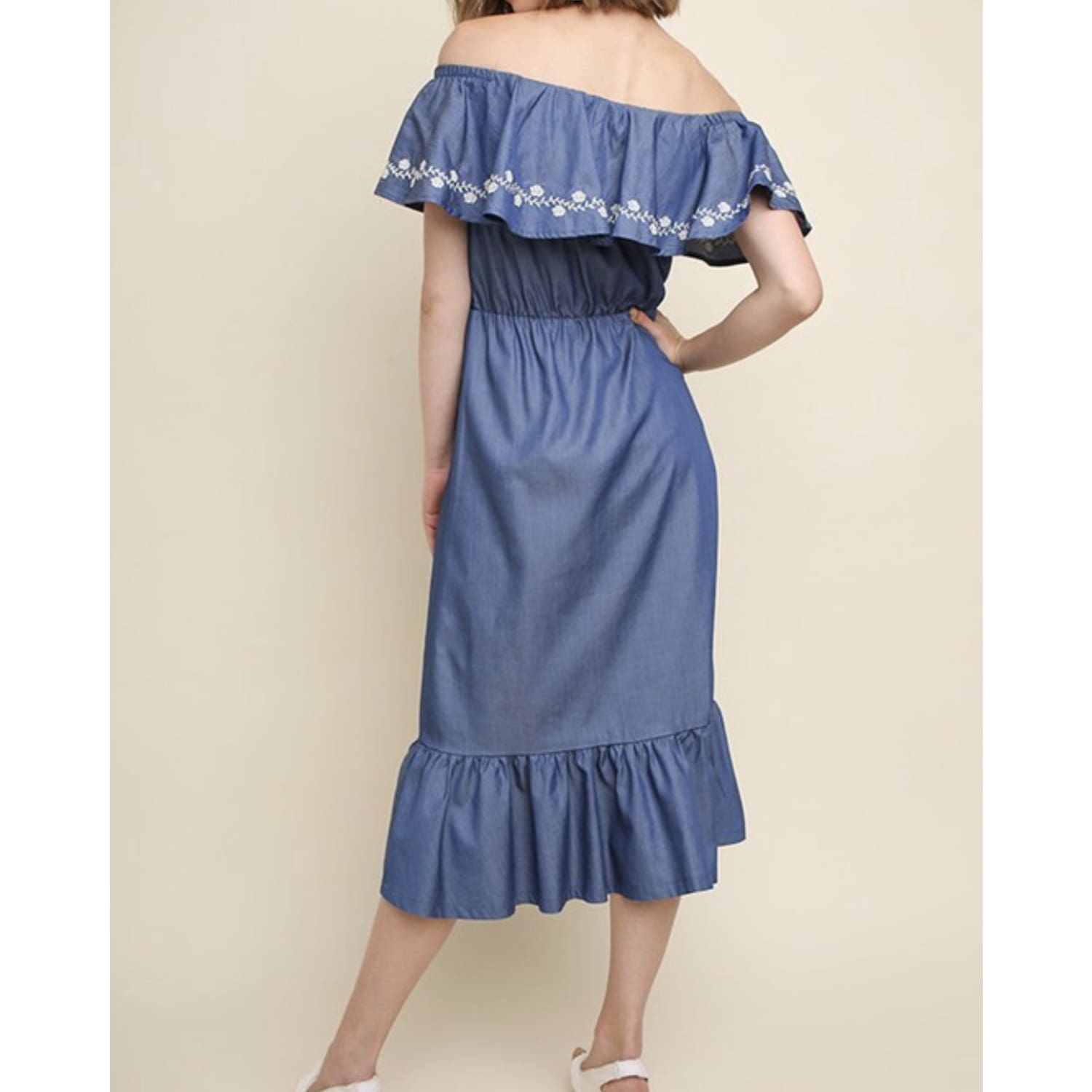 Denim Off Shoulder Ruffle Dress - Best YOU by HTS