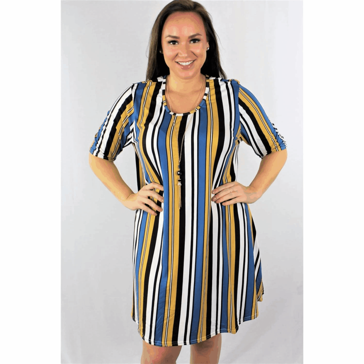 Plus Striped Trapeze Dress Best YOU by HTS DRESSES