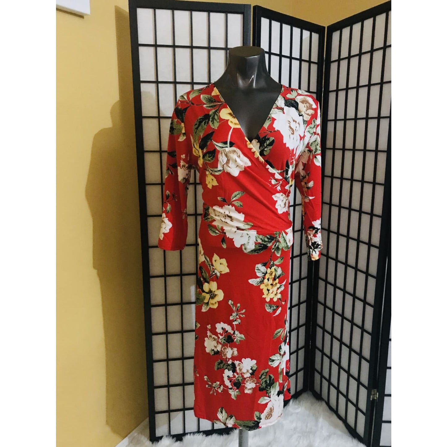 Flower Red Plus Size Dress - DRESSES