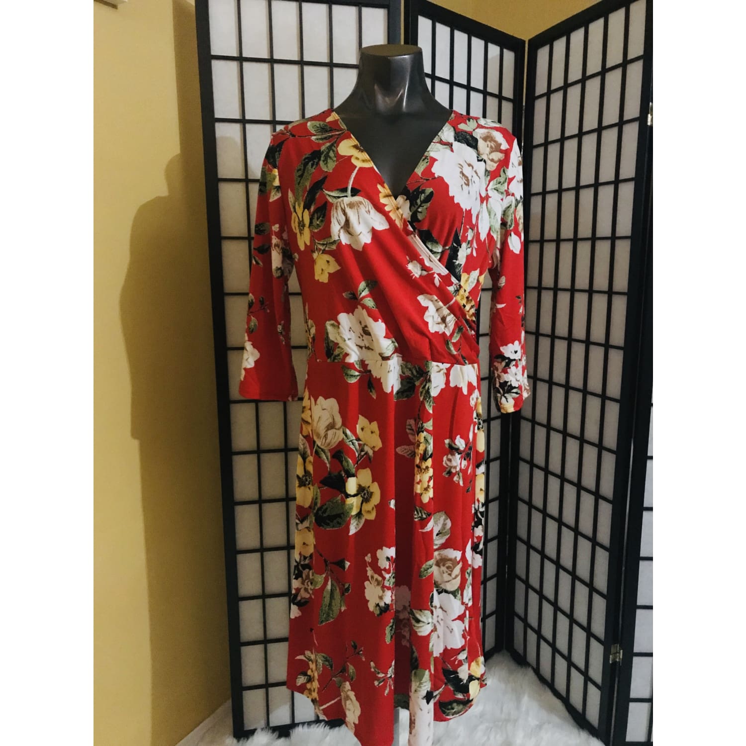 Flower Red Plus Size Dress - DRESSES