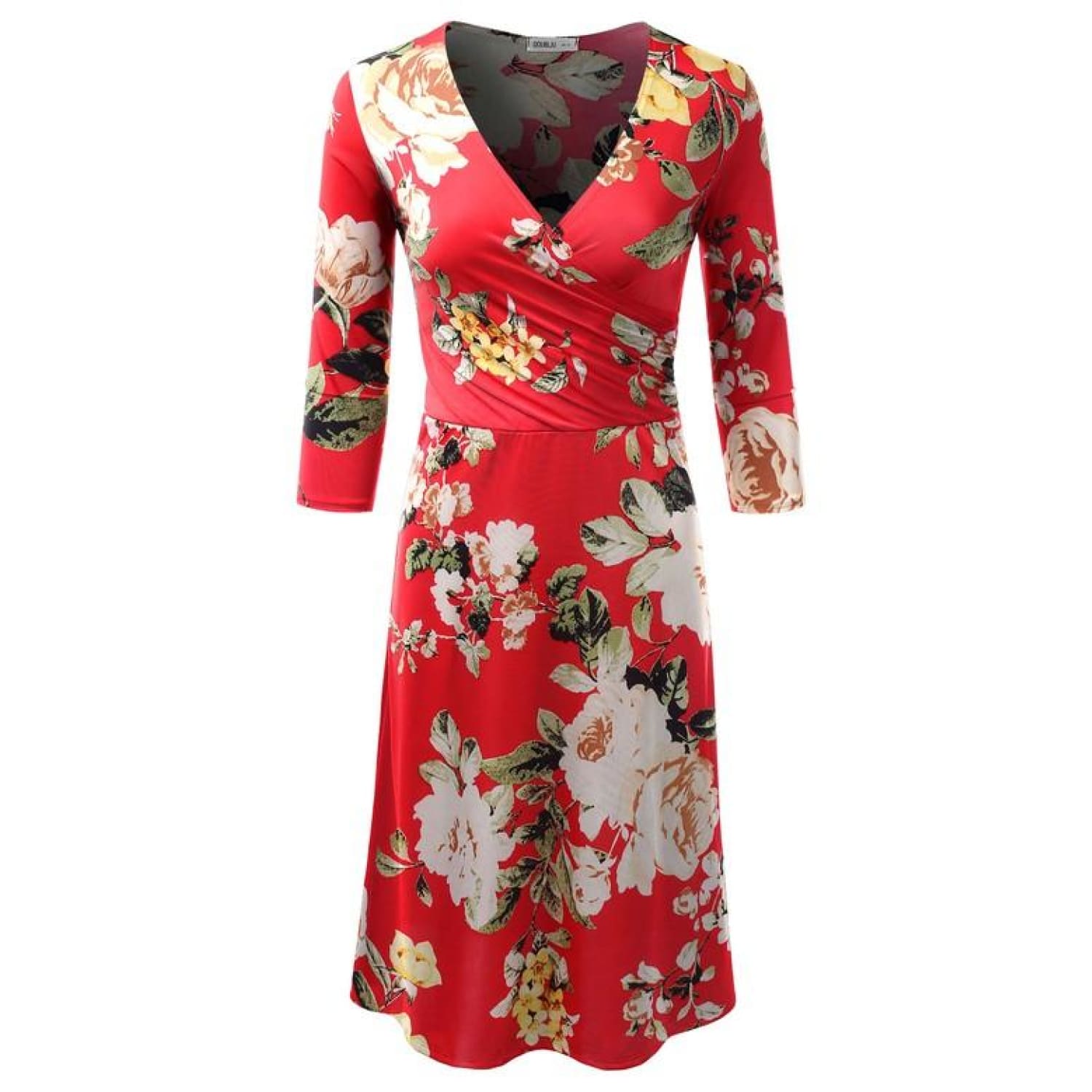 Flower Red Plus Size Dress - DRESSES