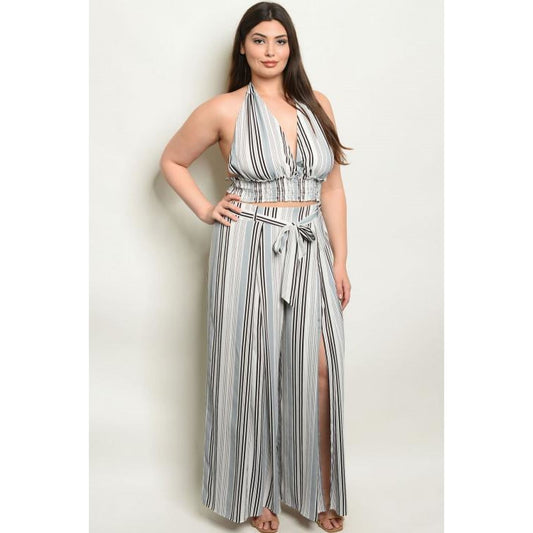 Grey Stripes Plus Pants Set - Best YOU by HTS