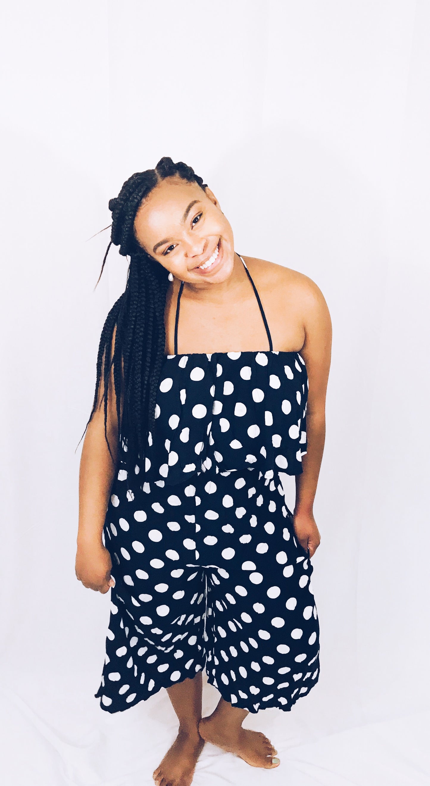 Navy Halter Polka Dot Jumpsuit SMALL - Best YOU by HTS