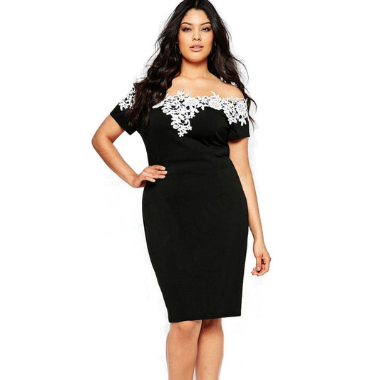 Lace Crochet Off Shoulder Black Plus Size Pencil Dress 14W - Best YOU by HTS