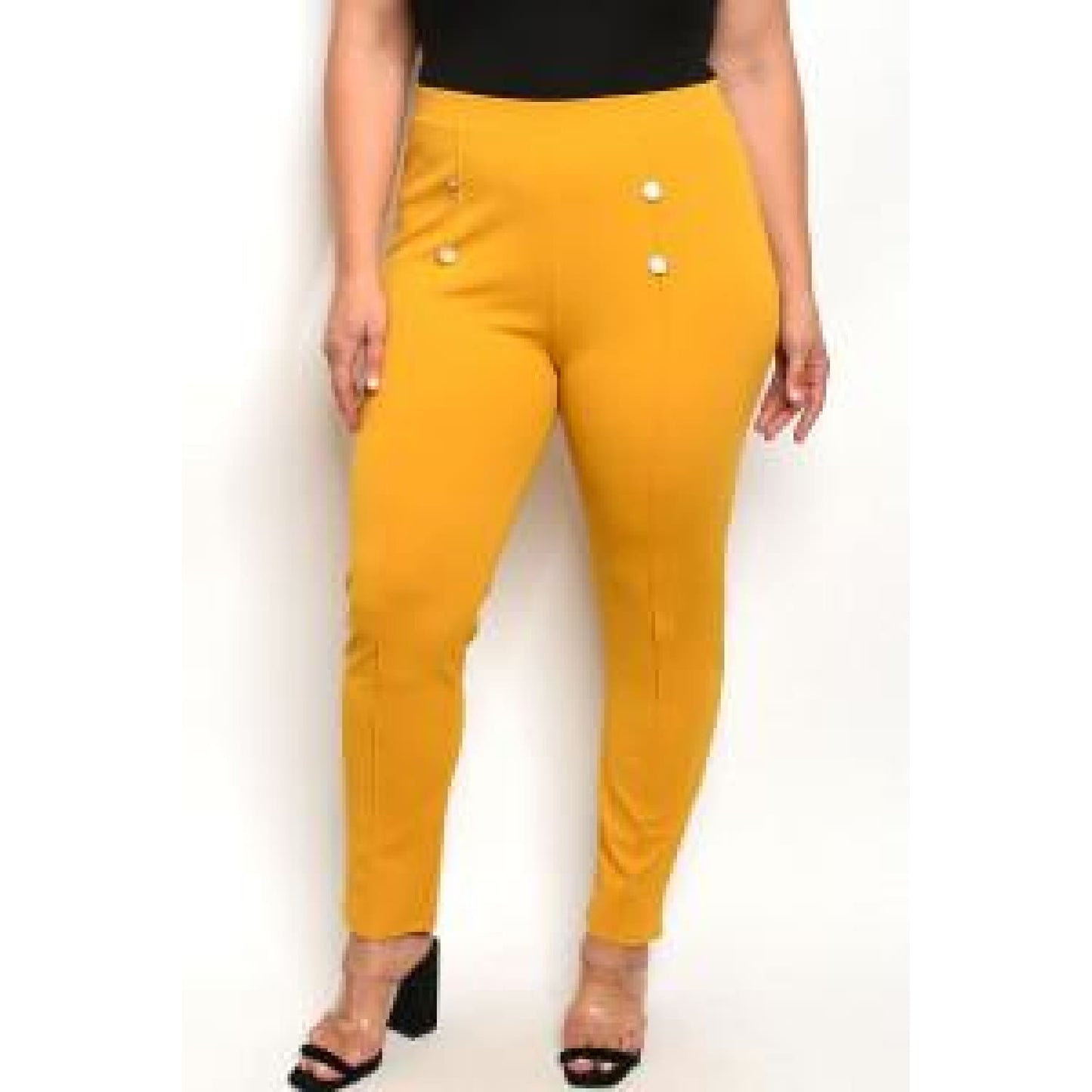 Mustard Button Detail Plus Leggings - Leggings