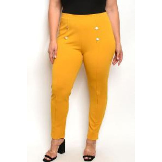 Mustard Button Detail Plus Leggings - Leggings