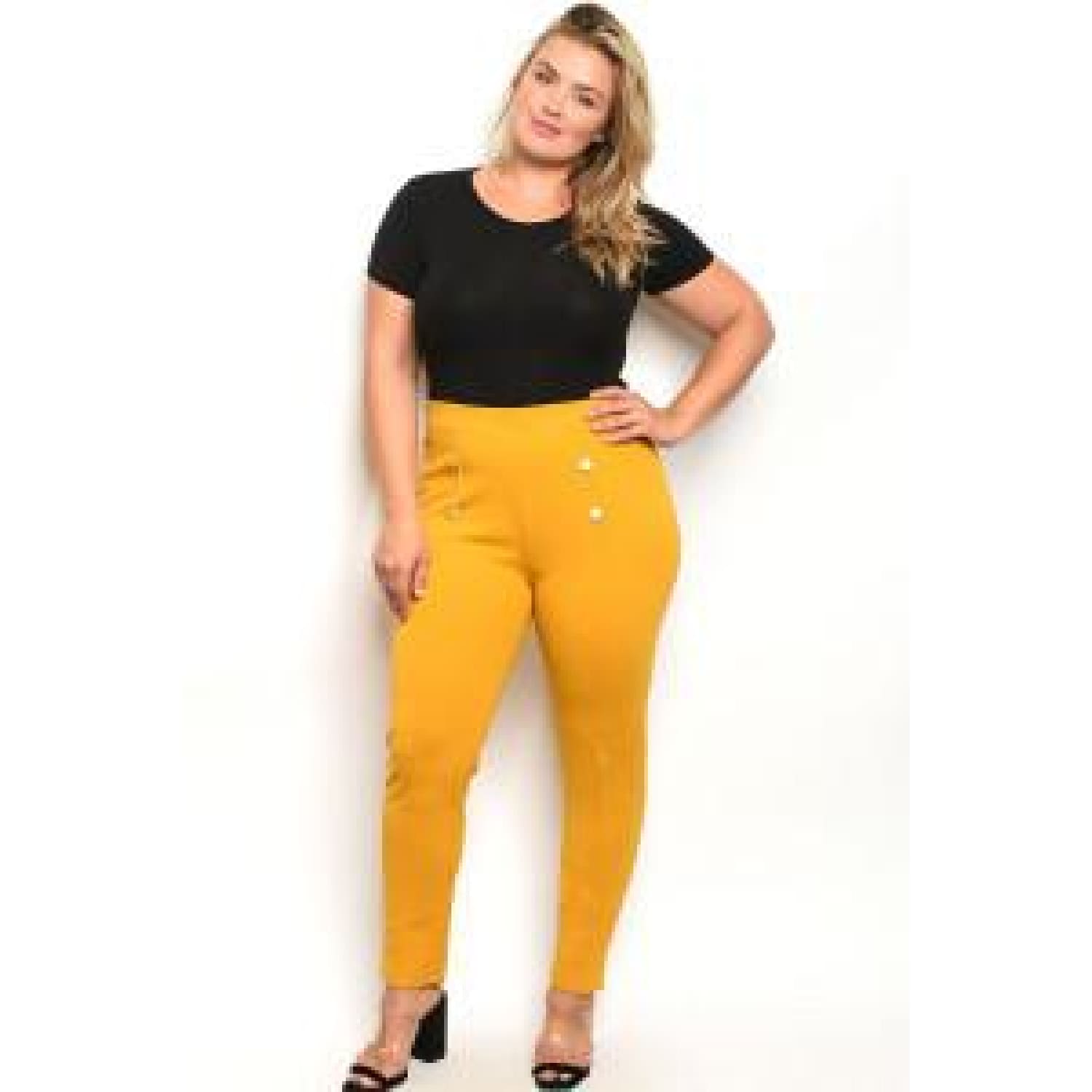 Mustard Button Detail Plus Leggings - Leggings