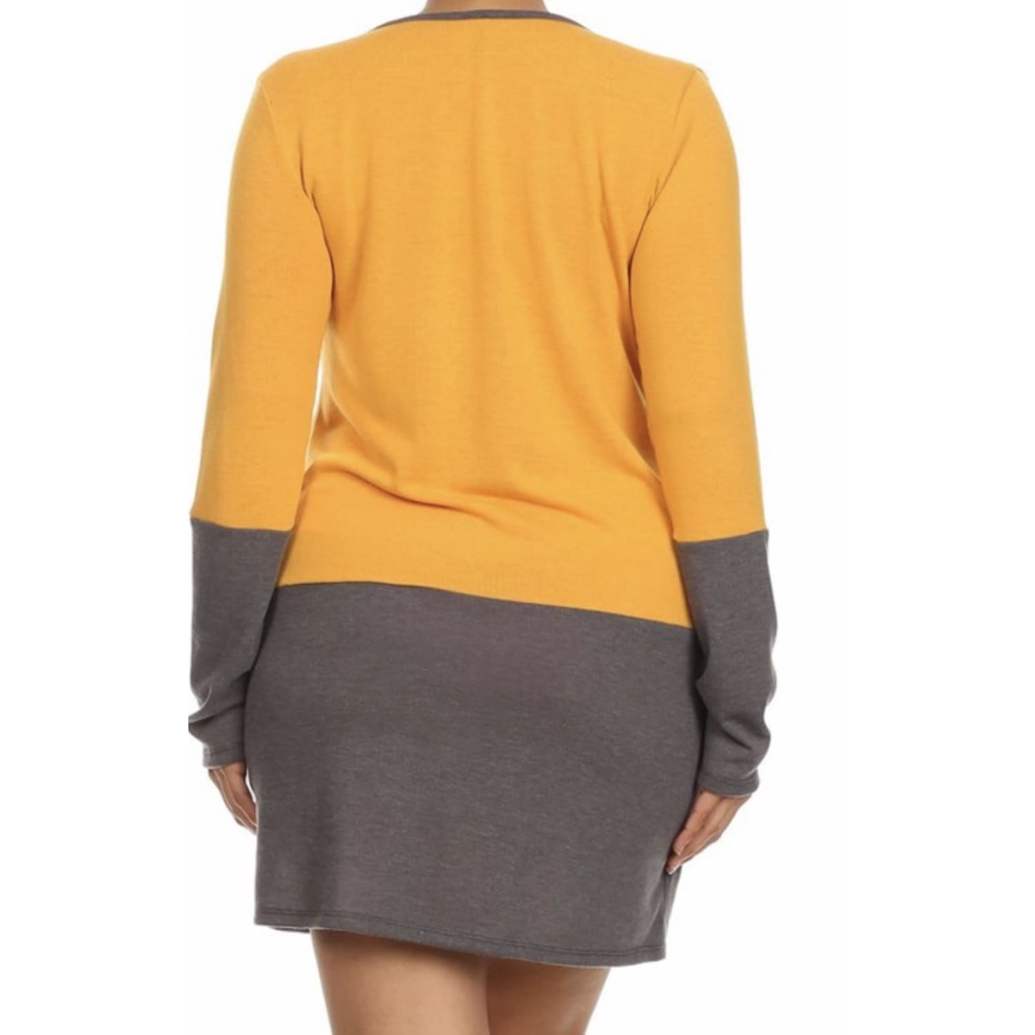 Mustard Color Block Sweater Dress Plus - DRESSES