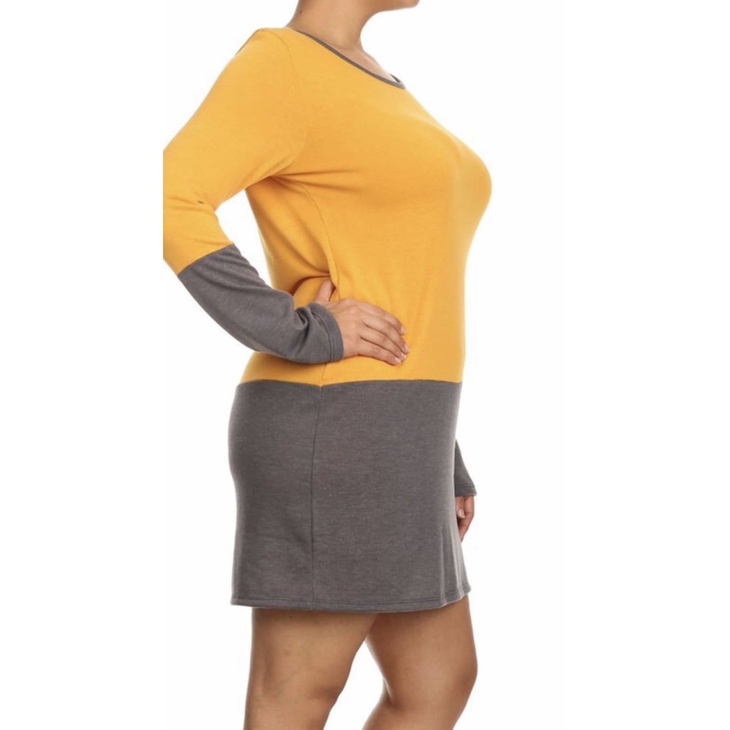 Mustard Color Block Sweater Dress Plus - DRESSES
