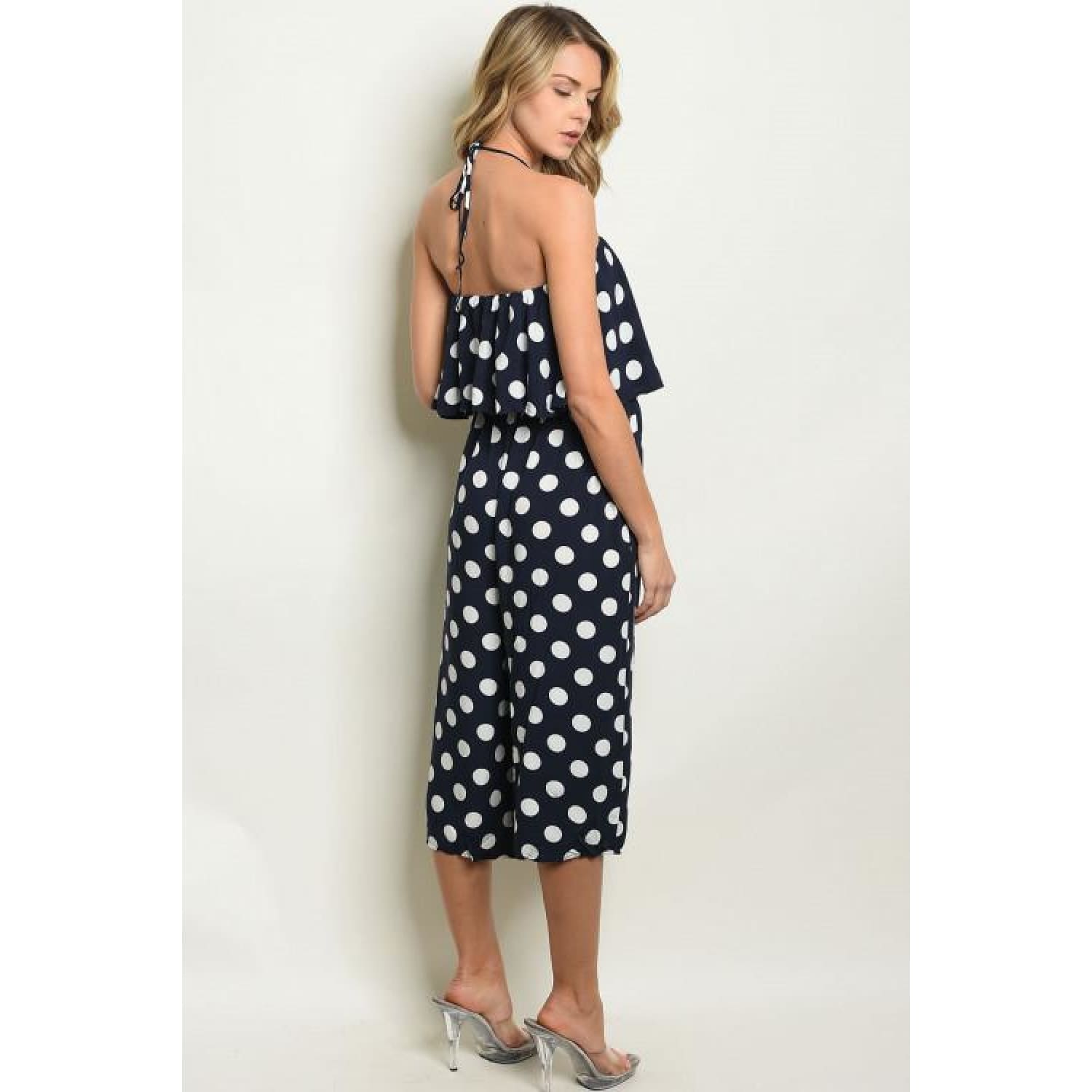 Navy Halter Polka Dot Jumpsuit SMALL - Best YOU by HTS