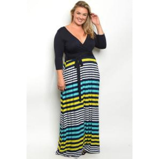 Navy Stripes Plus Maxi Dress - DRESSES