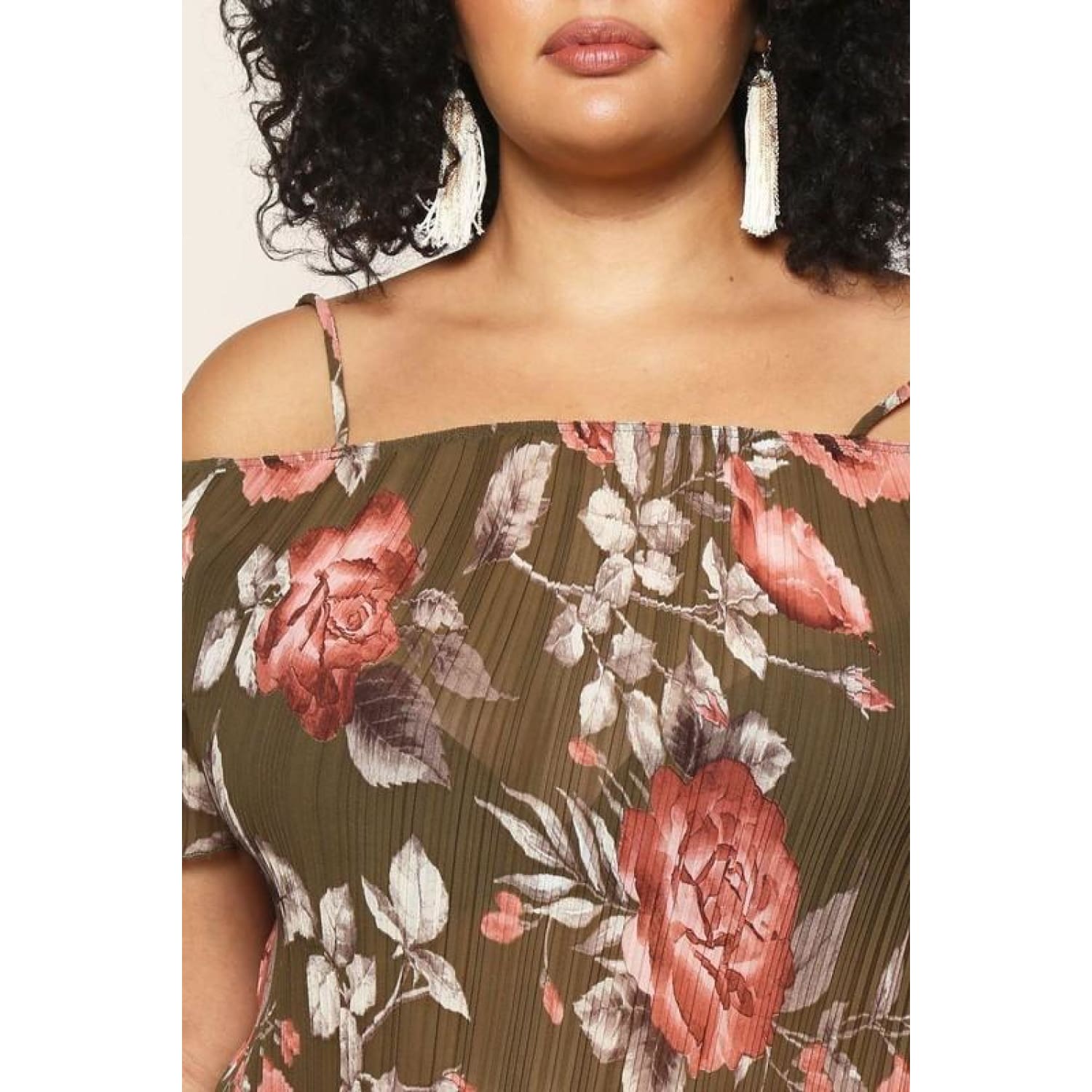 Olive Open Shoulder Plus Size Top - TOPS