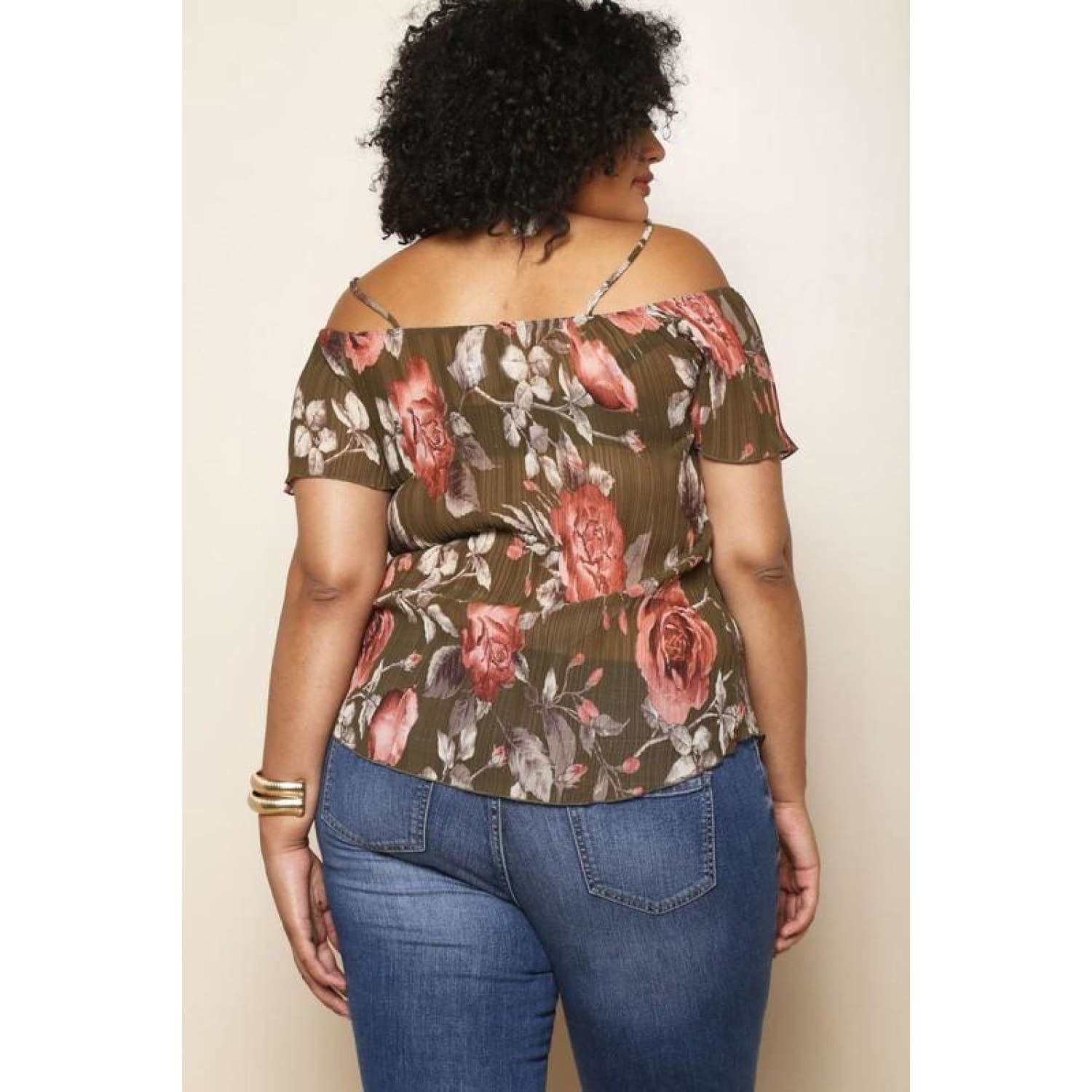 Olive Open Shoulder Plus Size Top - TOPS