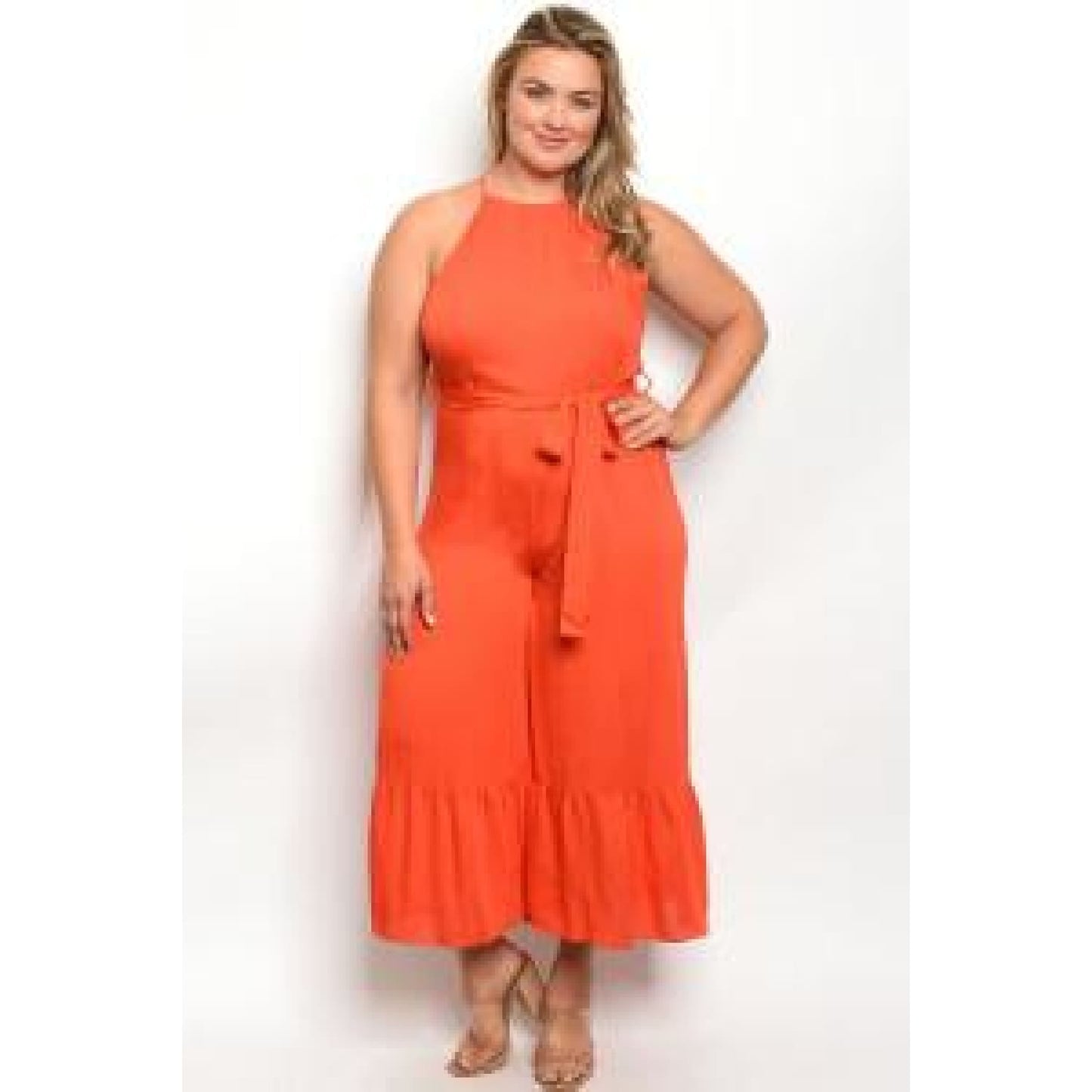 Orange Ruffle Plus Jumpsuit - OUTFITS