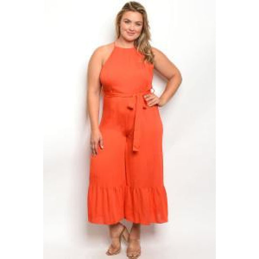 Orange Ruffle Plus Jumpsuit - OUTFITS