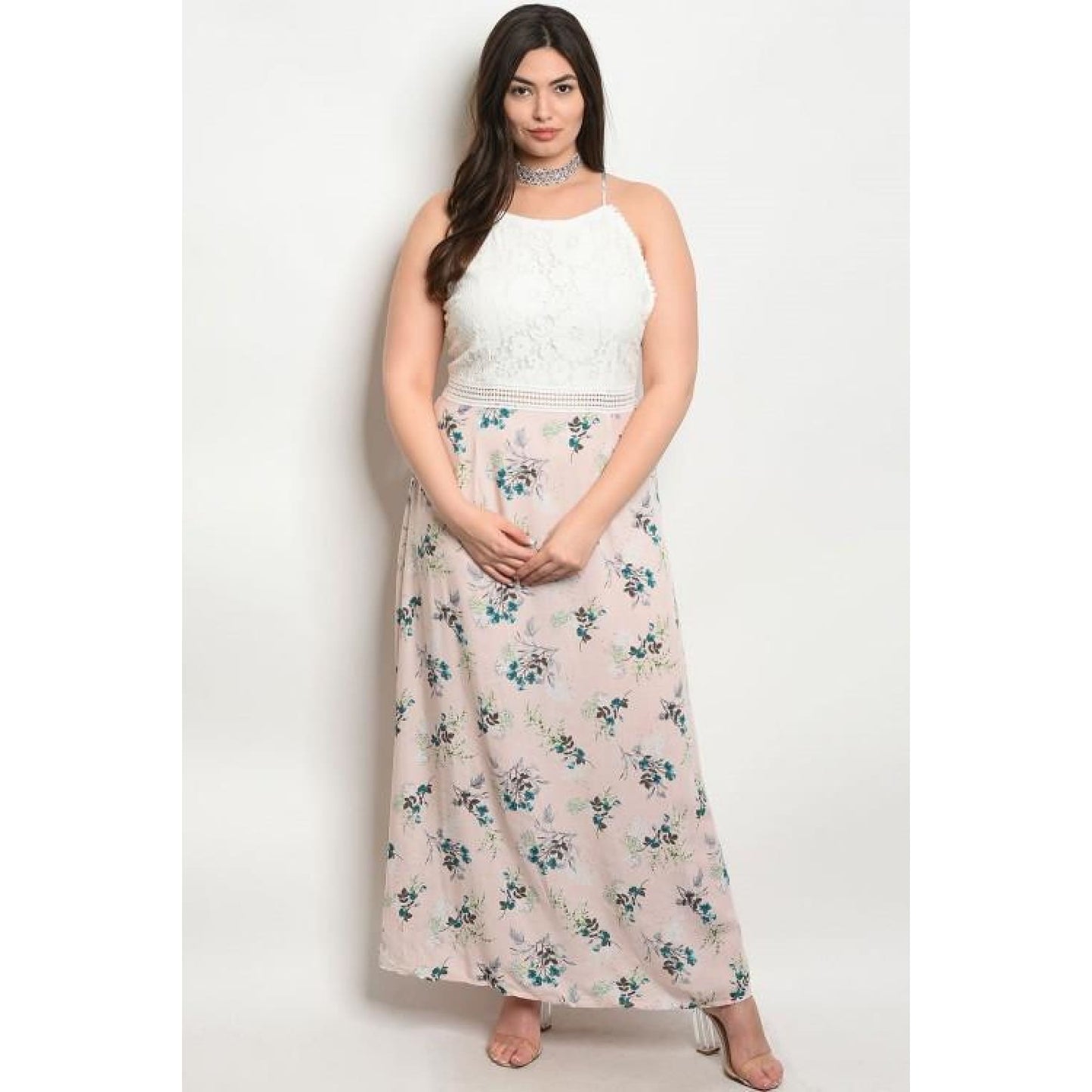Pink Floral Lace Plus Maxi Dress - Best YOU by HTS