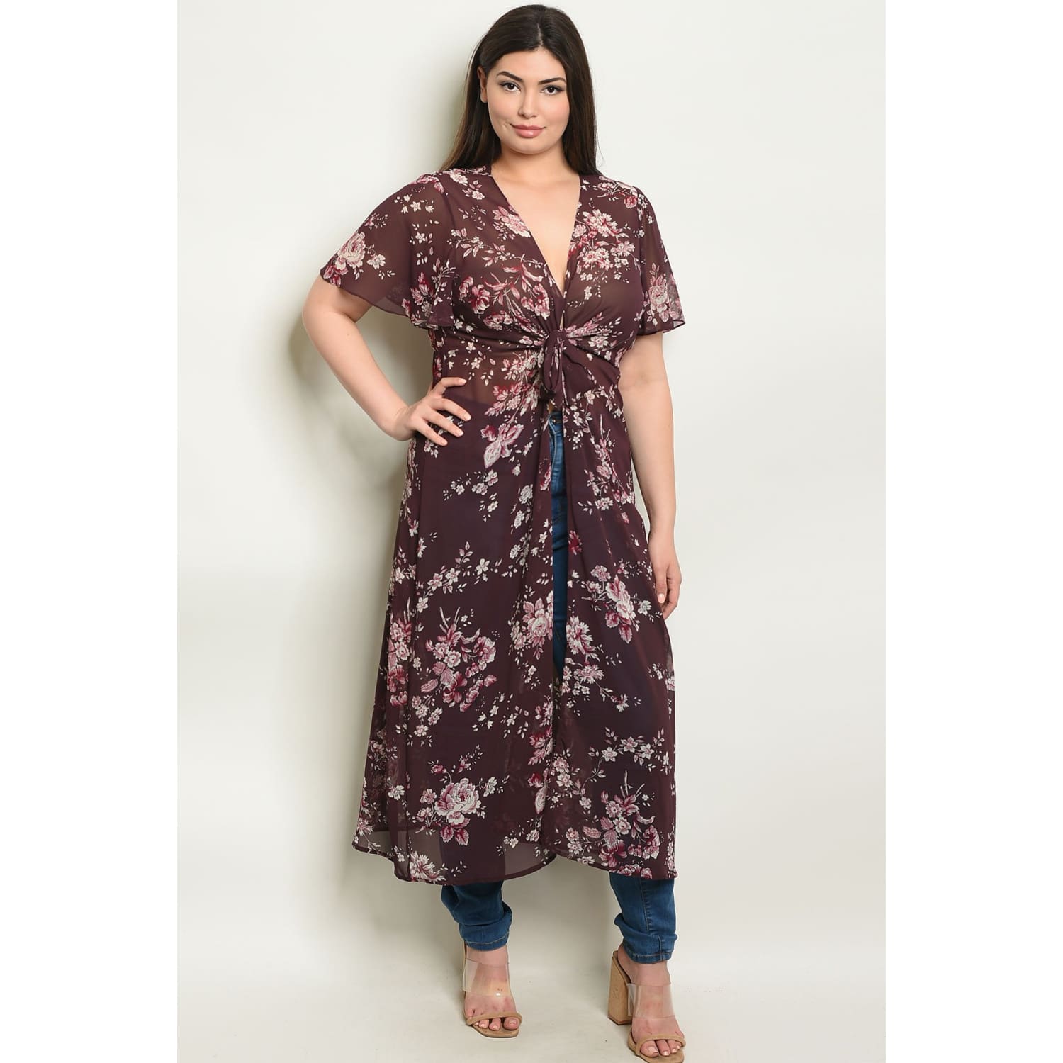 Plum Floral Plus Kimono Top - Best YOU by HTS