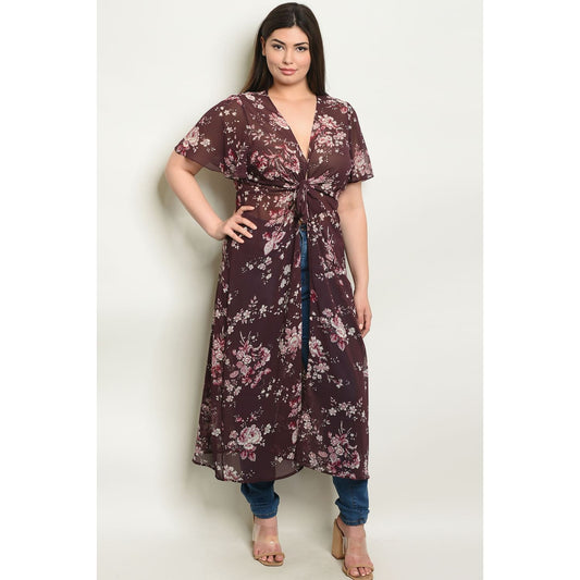 Plum Floral Plus Kimono Top - Best YOU by HTS